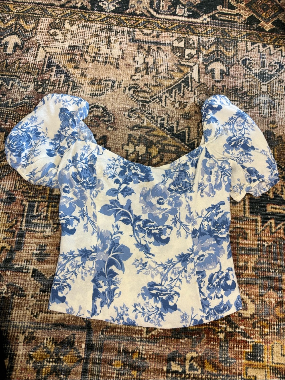 Reformation Blue Floral Puff Sleeve Women’s Top